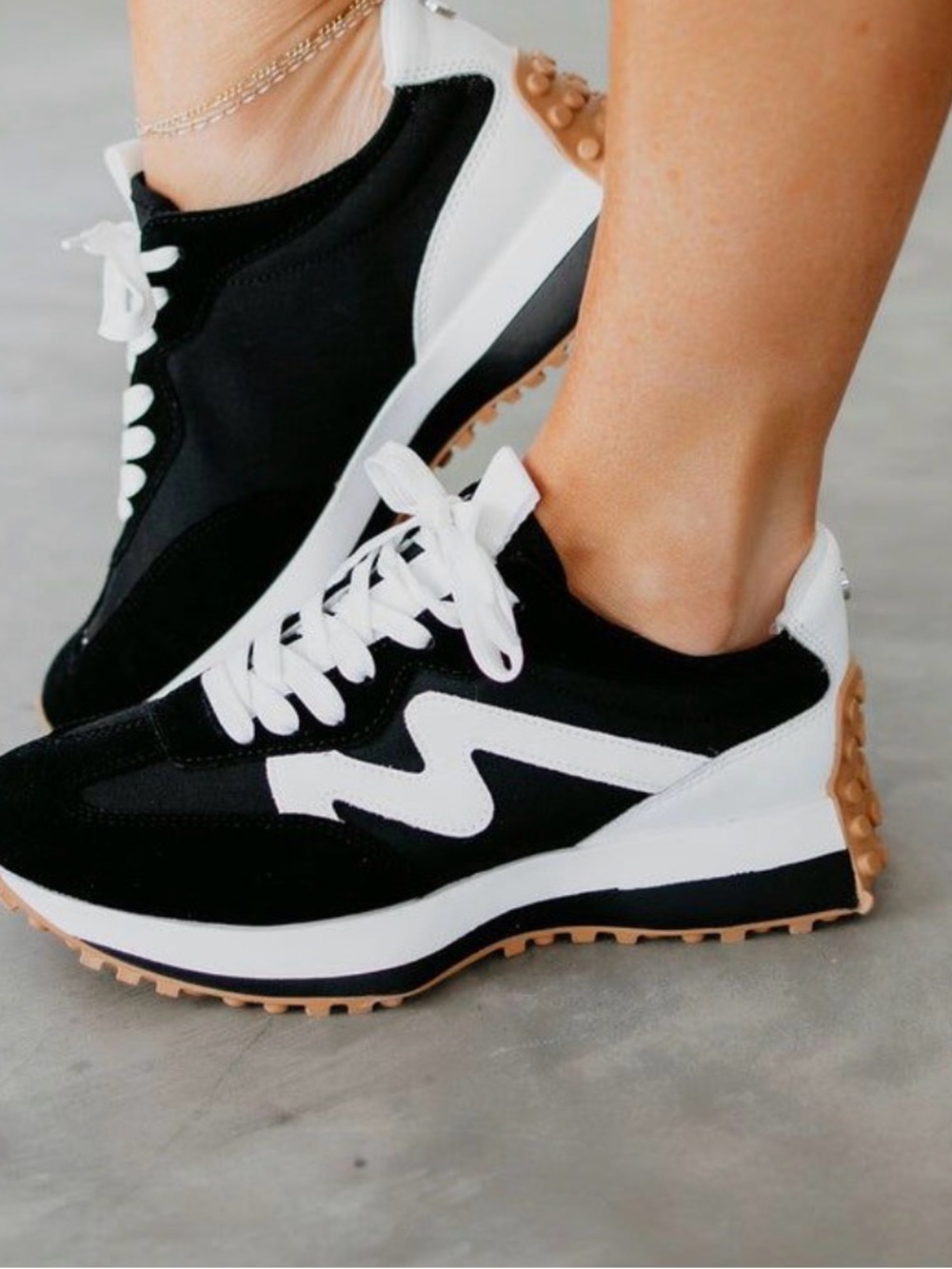 Steve Madden Black and White Sneakers with Gum Outsole